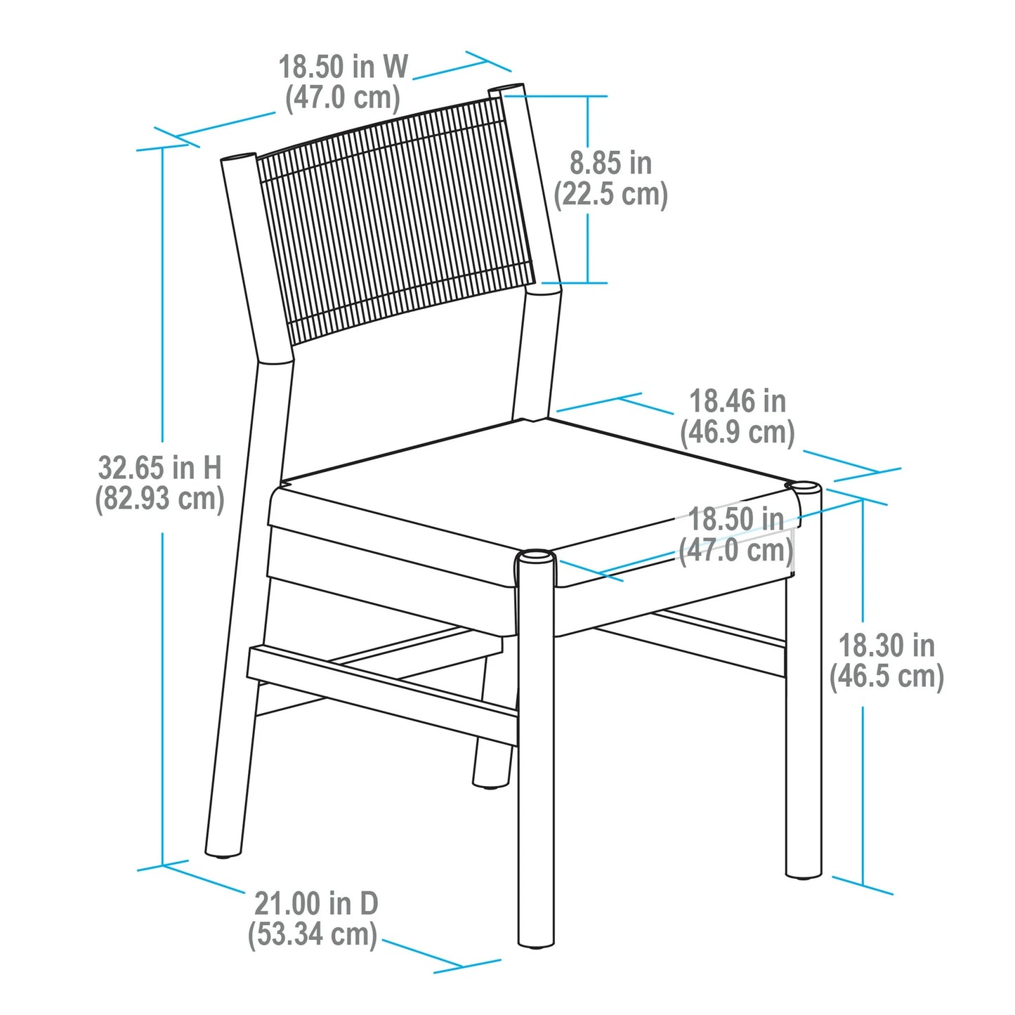 Measurement diagram of a chair with dimensions labeled