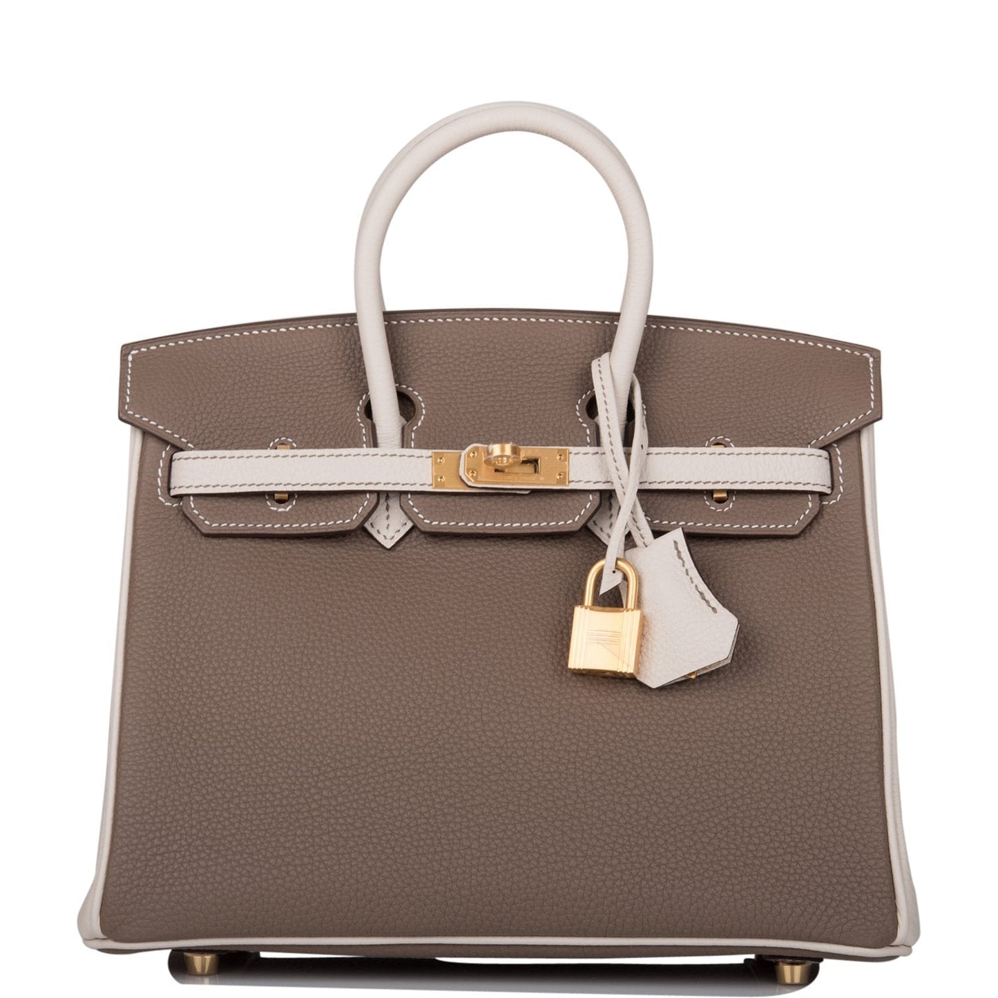 Hermes Birkin 25 Etoupe and Craie Togo Brushed Gold Hardware
