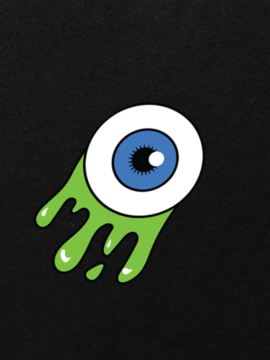 Close-up of print on Black Eye cotton t-shirt