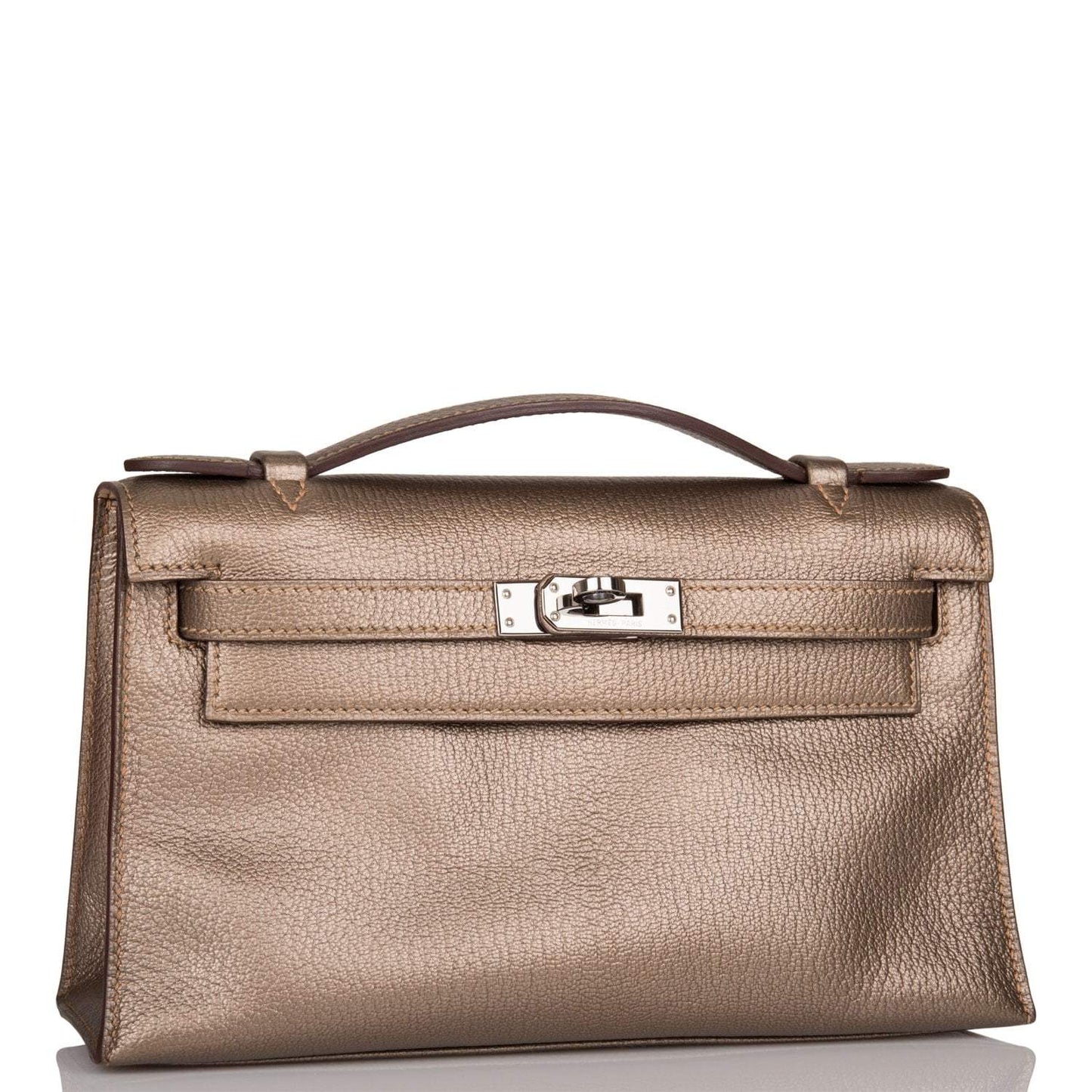 Vintage Hermes Kelly Pochette Bronze Chèvre Ruthenium Hardware