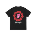 Black t-shirt with a floral heart design and 'Nikipie' text on a white background
