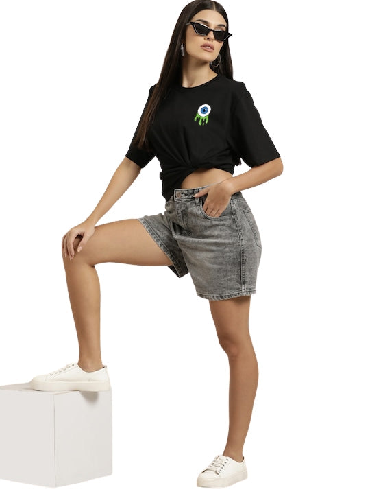 side view of Black Eye oversized printed tee