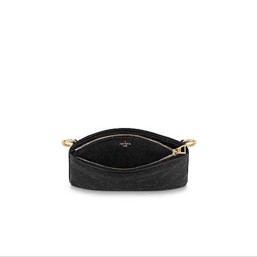 The pouch worn as a crossbody bag, showing its full strap length