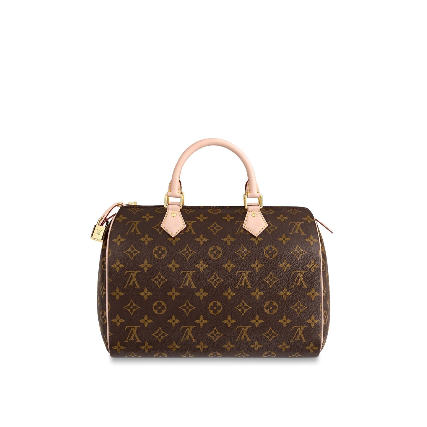 Front view of the Louis Vuitton Speedy 30 in Monogram canvas