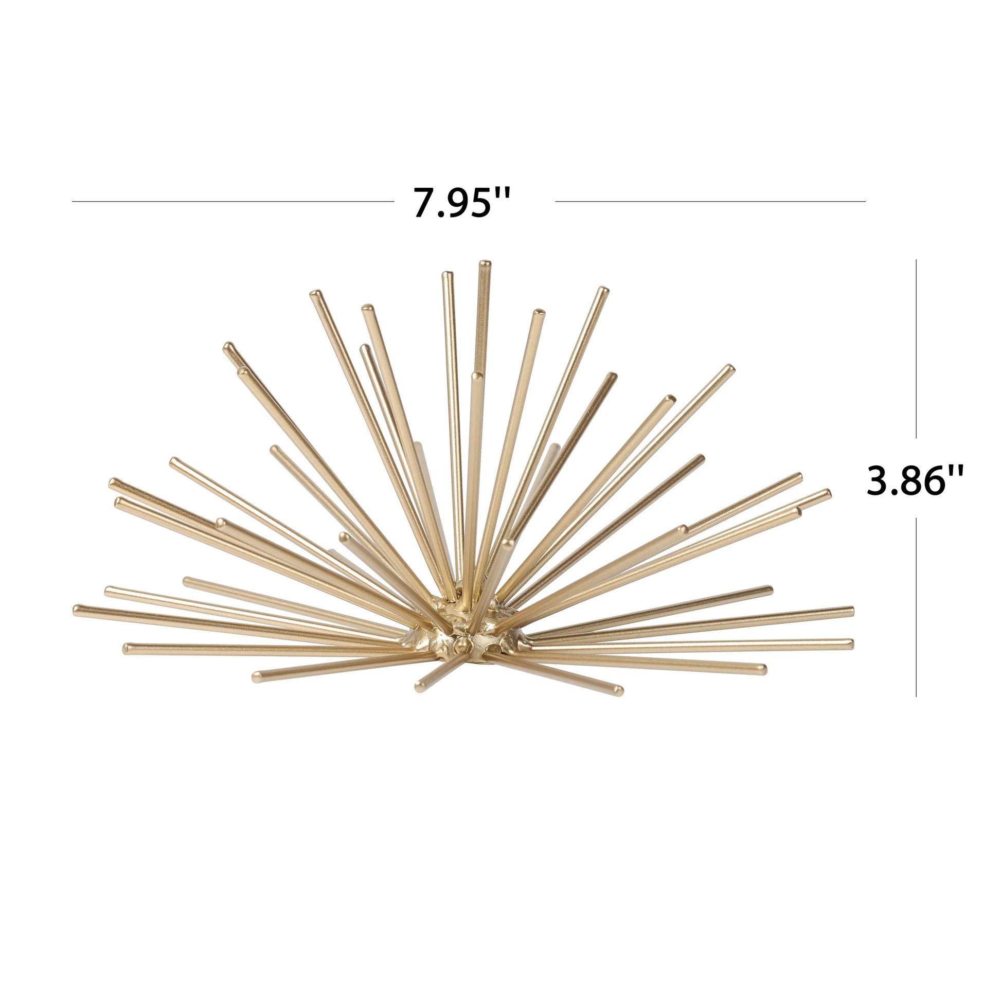 Decorative wall art with gold辐射 design and measurements on a white background