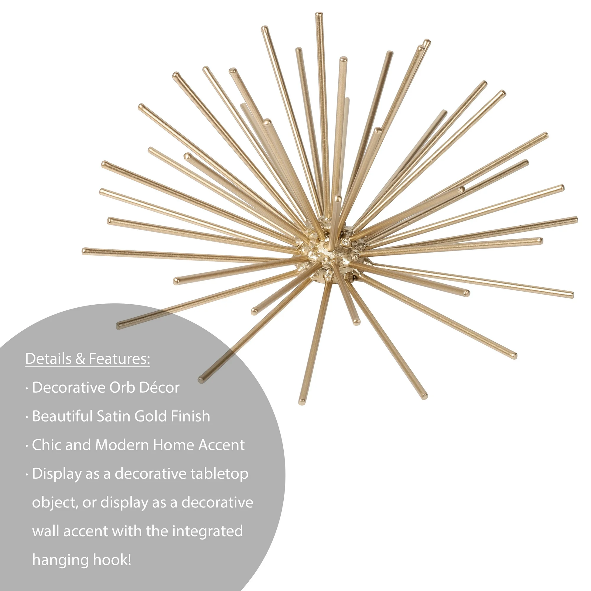 Decorative orb with satin gold finish on a white background