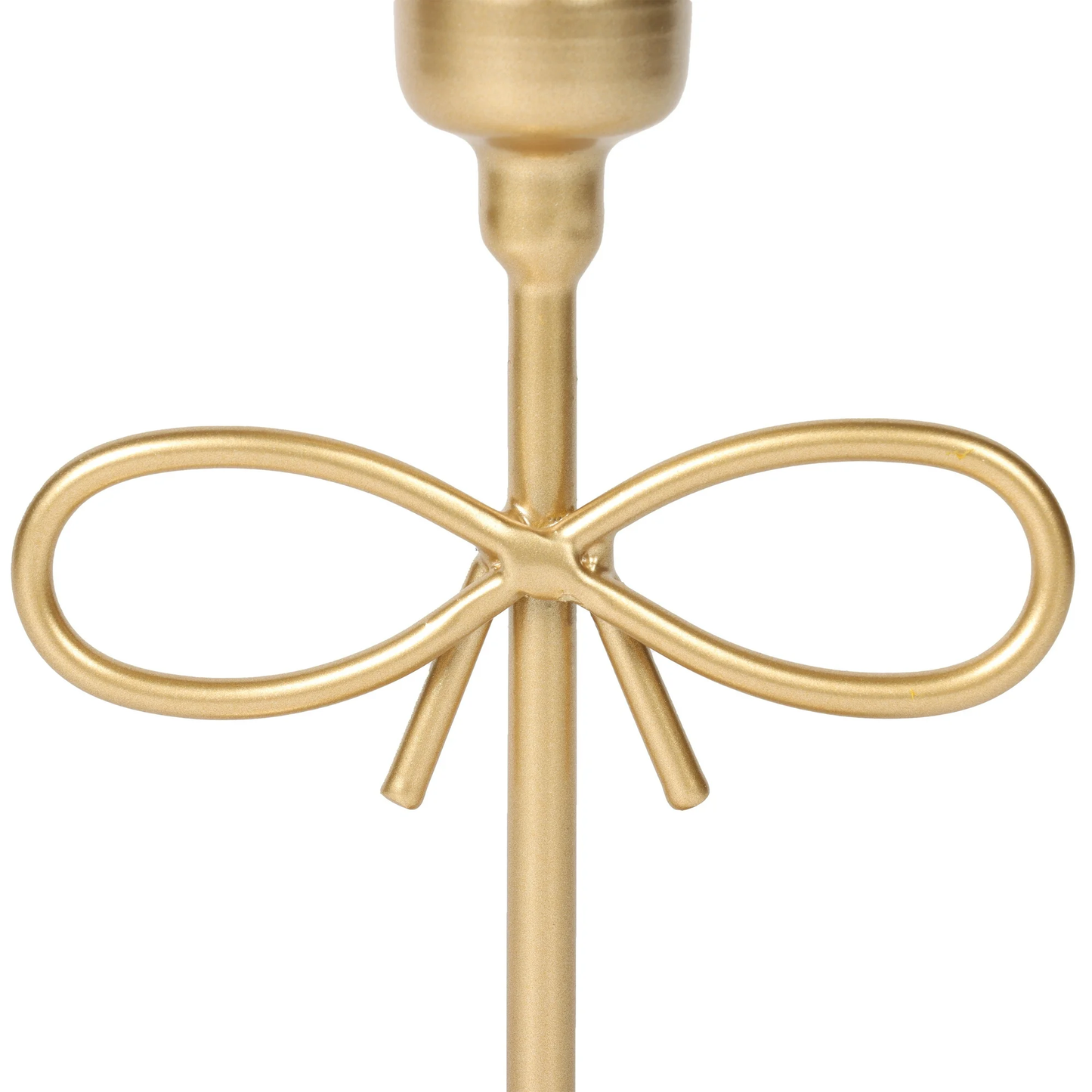 Gold bow-shaped candle holder on a white background