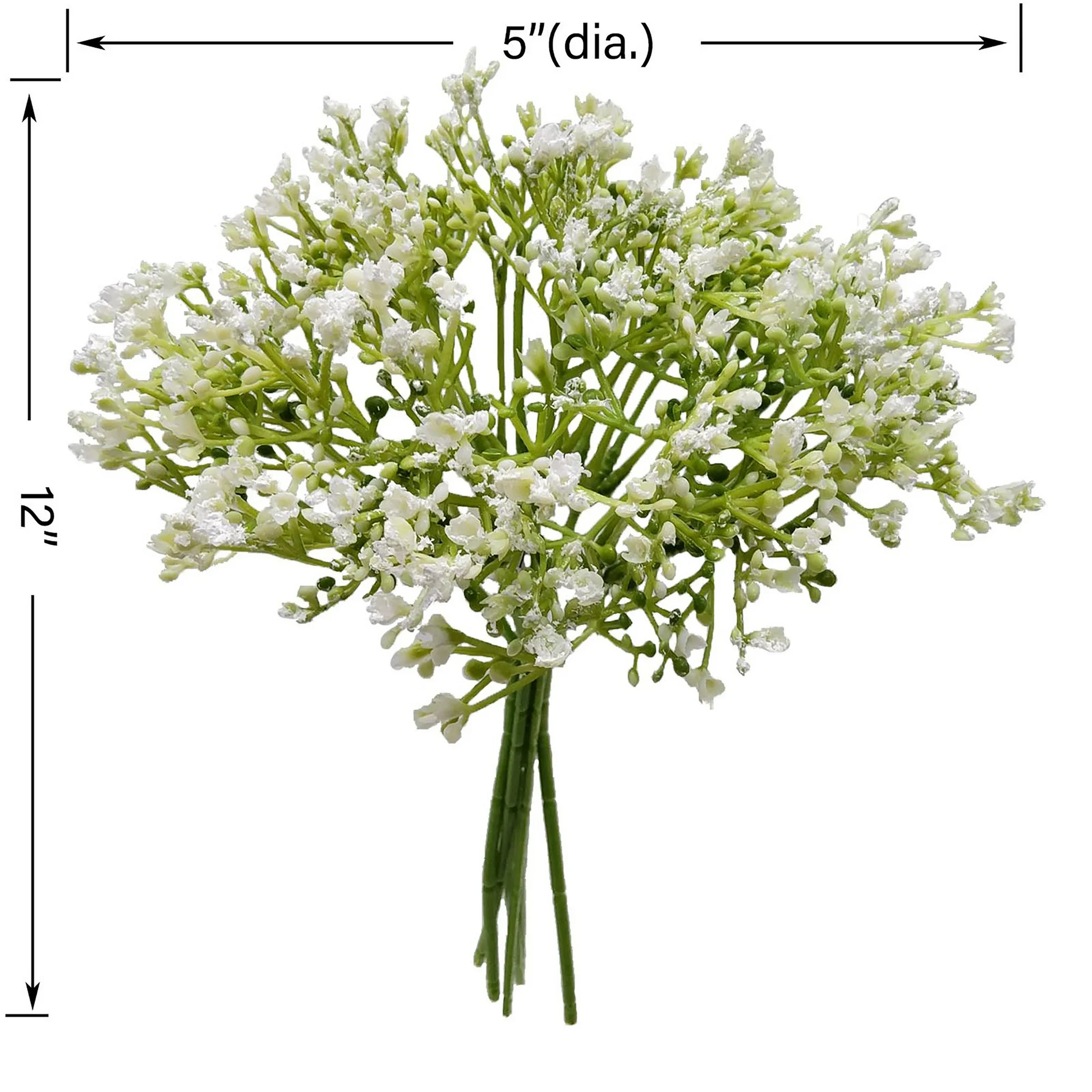 Bouquet of white flowers with dimensions indicated on a white background