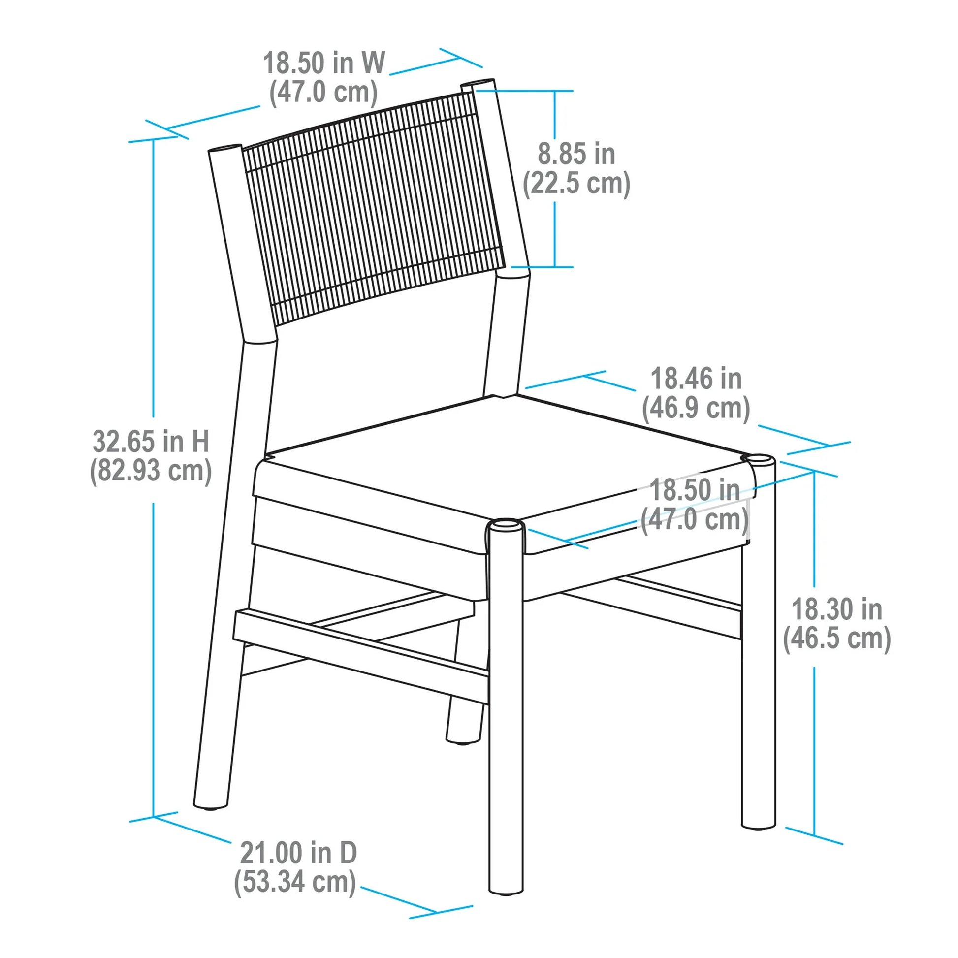 Measurement diagram of a chair with dimensions labeled