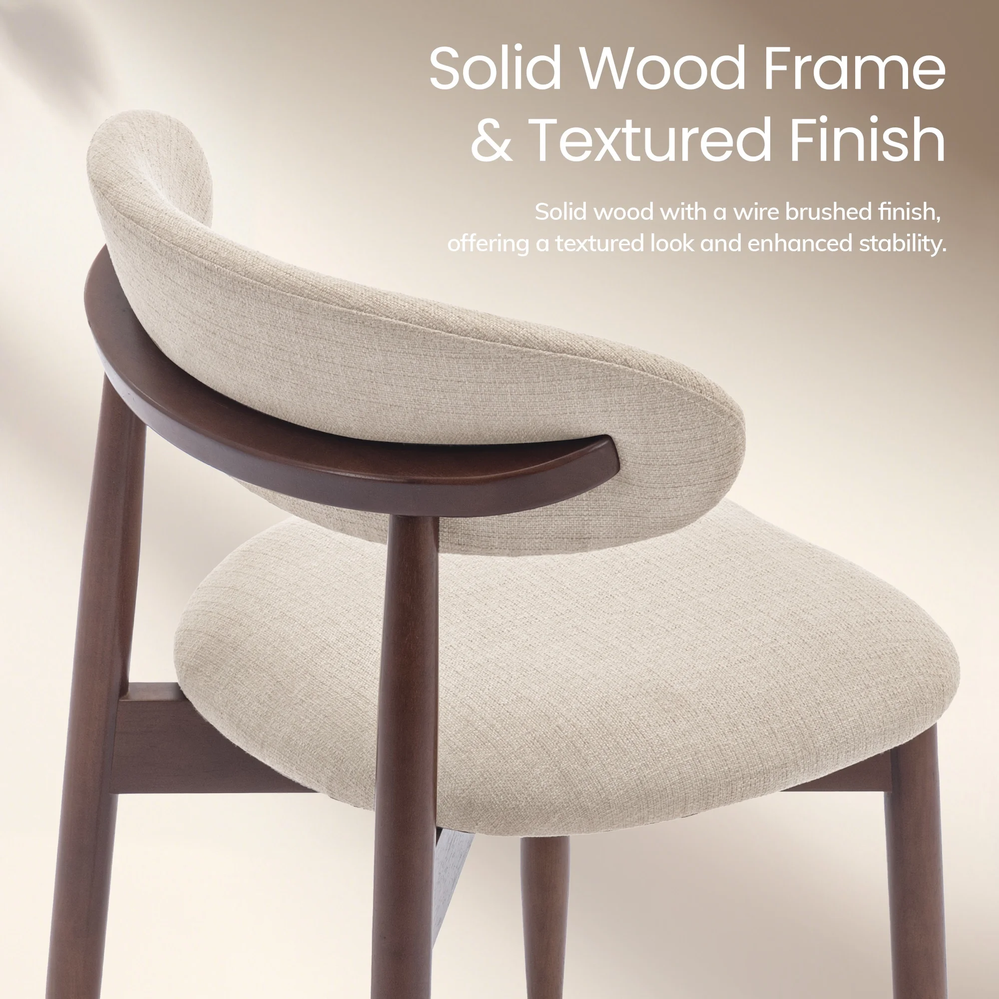 Chair with textured finish and solid wood frame on a neutral background